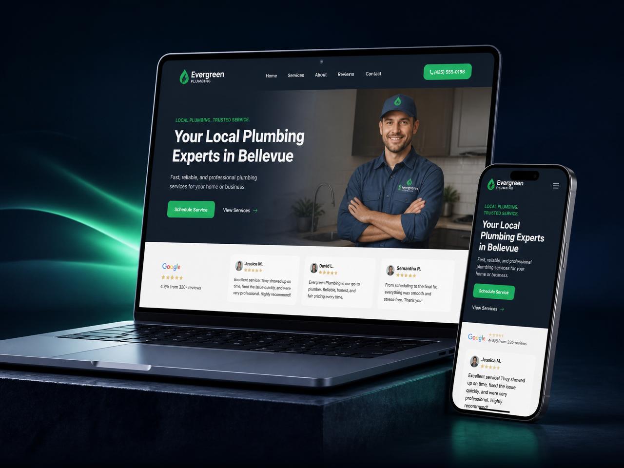 Custom small business website shown on a laptop and phone